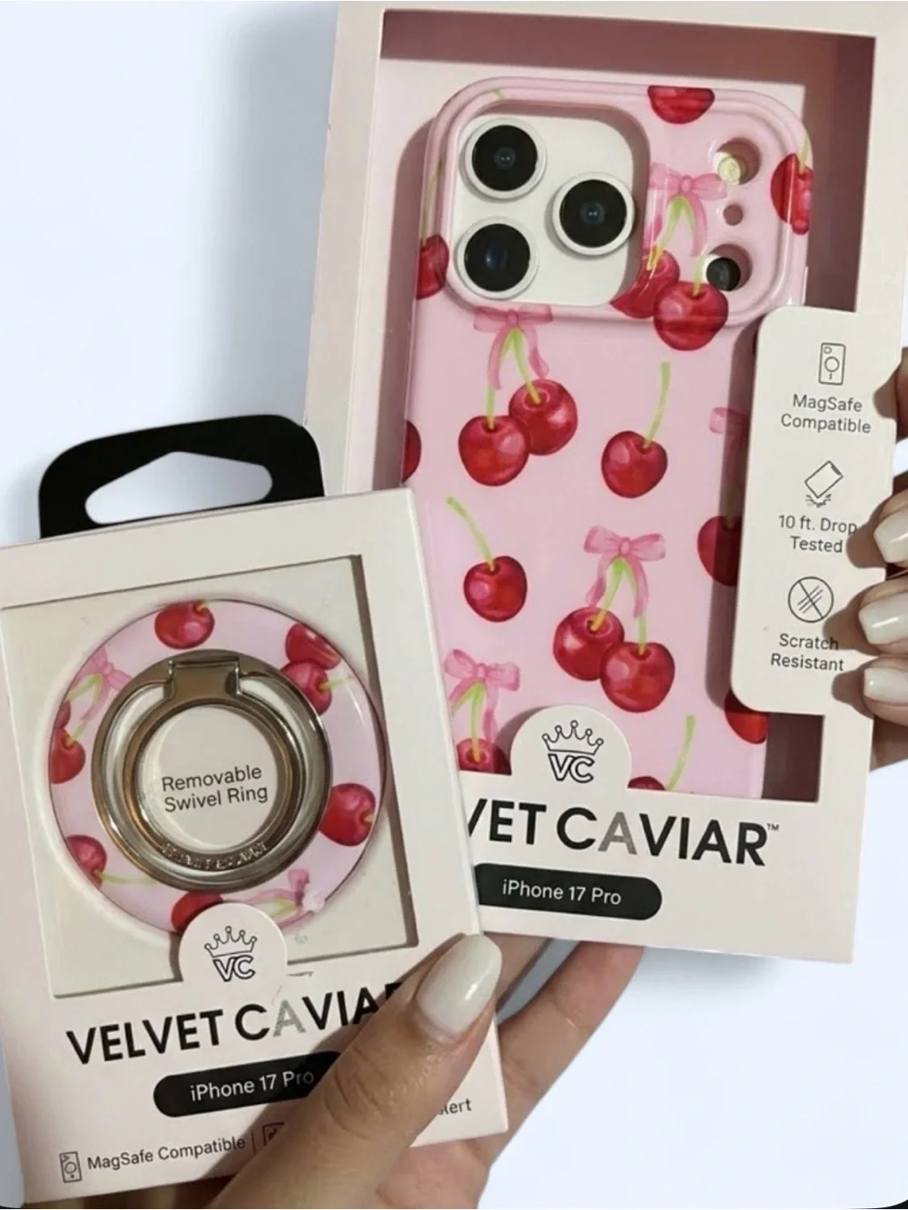 Velvet Caviar Pink Cherry iPhone 17 Pro Case with Removable Ring